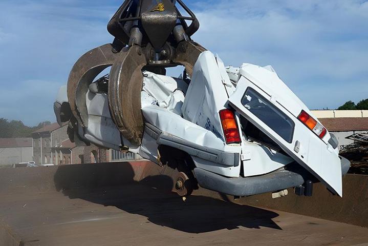 Ferrailleur déplaçant une voiture pour la mise à la casse Corse